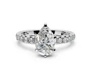 Solitaire Engagement Ring Setting for Pear-Shaped Center with Shared-Prong Accents and Prong Head in Platinum