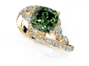 Solitaire Engagement Ring Setting for Fancy Green Cushion Cut Center with Pave Bypass Twist Band and Prong Head in Yellow Gold