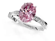 Side Accent Engagement Ring Setting for Fancy Pink Oval Center with Accent Shoulders and Prong Head in Platinum
