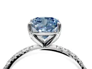Solitaire Engagement Ring Setting for Fancy Blue Cushion Cut Center with Micro Pave Band and Prong Head in Platinum