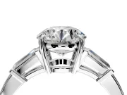 3 Stone Engagement Ring Setting for Round Cut Center with Baguette Accents and Prong Head in Sterling Silver