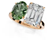 Fancy Green Oval and Emerald Cut Lab-Grown Diamond Toi et Moi Engagement Ring with Prong-Set Stones in Rose Gold