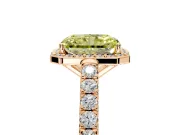 Halo Engagement Ring Setting for Fancy Yellow Radiant Cut Center with Full Pave Band and Prong Head in Rose Gold