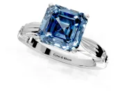 Solitaire Engagement Ring Setting for Fancy Blue Asscher Cut Center with Carved Leaf Shoulders and Prong Head in Sterling Silver