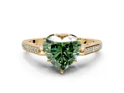 Cathedral Engagement Ring Setting for Fancy Green Heart-Shaped Center with Antique-Style Pave Band and Prong Head in Yellow Gold