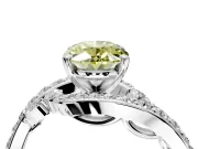 Solitaire Engagement Ring Setting for Fancy Yellow Oval Center with Pave Bypass Twist Band and Prong Head in Platinum