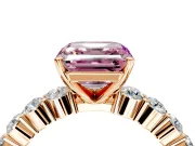 Shared-Prong Engagement Ring Setting for Fancy Pink Asscher Cut Center with Graduated Accents and Prong Head in Rose Gold