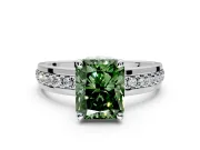Solitaire Engagement Ring Setting for Fancy Green Radiant Cut Center with Raised Channel Band and Prong Head in Platinum