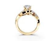 Halo Engagement Ring Setting for Cushion Cut Center with Marquise and Pave Bypass Band and Prong Head in Yellow Gold