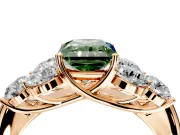 Cluster Engagement Ring Setting for Fancy Green Radiant Cut Center with Round Cut Accent Frame and Prong Head in Rose Gold