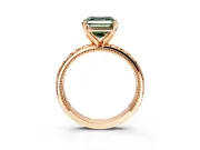 Solitaire Engagement Ring Setting for Fancy Green Asscher Cut Center with XO Engraved Band and Prong Head in Rose Gold
