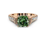 Solitaire Engagement Ring Setting for Fancy Green Cushion Cut Center with Pave Cathedral Shoulders and Prong Head in Rose Gold