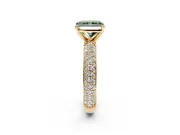 Solitaire Engagement Ring Setting for Fancy Green Radiant Cut Center with Domed Multi-Row Pave Band and Prong Head in Yellow Gold