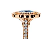 Halo Engagement Ring Setting for Fancy Blue Oval Center with Milgrain Frame, Pave Band and Prong Head in Rose Gold