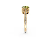 Cathedral Engagement Ring Setting for Fancy Yellow Round Cut Center with Antique-Style Pave Band and Prong Head in Yellow Gold