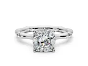 Solitaire Engagement Ring Setting for Cushion Cut Center with Bamboo Band and Prong Head in Sterling Silver