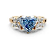 Floral Engagement Ring Setting for Fancy Blue Heart-Shaped Center with Marquise Cluster Shoulders and Prong Head in Yellow Gold