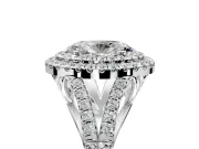 Double Halo Engagement Ring Setting for Oval Center with Narrow Pave Split Shank and Prong Head in Platinum