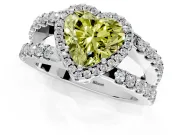Halo Engagement Ring Setting for Fancy Yellow Heart-Shaped Center with Wide-Open Pave Split Shank and Prong Head in Sterling Silver