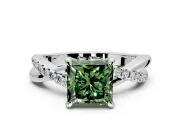 Solitaire Engagement Ring Setting for Fancy Green Princess Cut Center with Half-Pave Crossover Band and Prong Head in White Gold