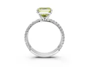 Solitaire Engagement Ring Setting for Fancy Yellow Asscher Cut Center with Domed Multi-Row Pave Band and Prong Head in Sterling Silver