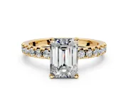 Solitaire Engagement Ring Setting for Emerald Cut Center with Large Accents and Prong Head in Yellow Gold