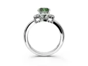 3 Stone Engagement Ring Setting for Fancy Green Cushion Cut Center with Wide Plain Band and Prong Head in White Gold
