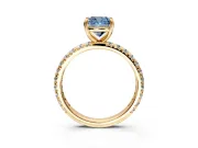 Solitaire Engagement Ring Setting for Fancy Blue Cushion Cut Center with Shared-Prong Accents and Prong Head in Yellow Gold