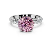 Solitaire Engagement Ring Setting for Fancy Pink Round Cut Center with Domed Multi-Row Pave Band and Prong Head in Platinum