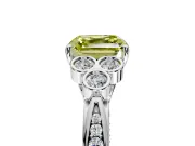 Cluster Engagement Ring Setting for Fancy Yellow Asscher Cut Center with Bezel Accent Clusters and Prong Head in White Gold