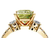 3 Stone Engagement Ring Setting for Fancy Yellow Princess Cut Center with Round Cut Side Accents and Prong Head in Yellow Gold