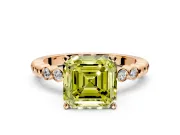 Solitaire Engagement Ring Setting for Fancy Yellow Asscher Cut Center with Bezel-Dot Beaded Band and Prong Head in Rose Gold