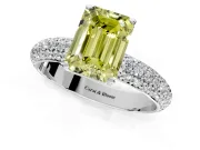 Solitaire Engagement Ring Setting for Fancy Yellow Emerald Cut Center with Domed Multi-Row Pave Band and Prong Head in Sterling Silver
