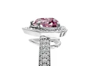 Milgrain Halo Engagement Ring Setting for Fancy Pink Heart-Shaped Center with Three-Sided Pave Band and Prong Head in White Gold