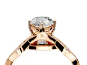 Solitaire Engagement Ring Setting for Pear-Shaped Center with Accented Twist Band and Leaf Prong Head in Rose Gold