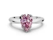 Solitaire Engagement Ring Setting for Fancy Pink Pear-Shaped Center with Reverse Tapered Band and Prong Head in Sterling Silver