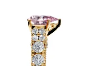 Solitaire Engagement Ring Setting for Fancy Pink Pear-Shaped Center with Pave Cathedral Shoulders and Prong Head in Yellow Gold