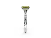 Solitaire Engagement Ring Setting for Fancy Yellow Emerald Cut Center with Round Cut Pave Band and Prong Head in Platinum