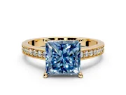 Solitaire Engagement Ring Setting for Fancy Blue Princess Cut Center with Channel-Set Accent Band and Prong Head in Yellow Gold