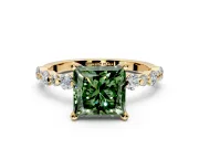 Solitaire Engagement Ring Setting for Fancy Green Princess Cut Center with Alternating Size Accents and Prong Head in Yellow Gold