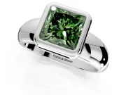 Solitaire Engagement Ring Setting for Fancy Green Princess Cut Center with Wide Band and Bezel Head in White Gold