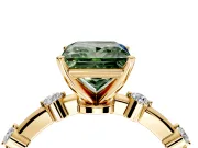 Solitaire Engagement Ring Setting for Fancy Green Princess Cut Center with Bezel Station Band and Prong Head in Yellow Gold