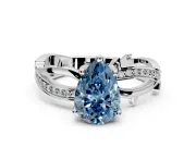Solitaire Engagement Ring Setting for Fancy Blue Pear-Shaped Center with Pave and Plain Crossover Band and Prong Head in Sterling Silver