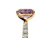Solitaire Engagement Ring Setting for Fancy Pink Emerald Cut Center with Micro Pave Band and Prong Head in Yellow Gold