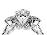 3 Stone Engagement Ring Setting for Pear-Shaped Center with Crossover Basket, Pave Band and Prong Head in Platinum