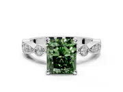 Solitaire Engagement Ring Setting for Fancy Green Radiant Cut Center with Milgrain Bezel Accents and Prong Head in White Gold