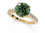 Solitaire Engagement Ring Setting for Fancy Green Round Cut Center with Crossover Accents and Prong Head in Yellow Gold