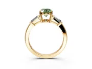 3 Stone Engagement Ring Setting for Fancy Green Oval Center with Baguette Accents and Prong Head in Yellow Gold