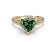 Solitaire Engagement Ring Setting for Fancy Green Heart-Shaped Center with Accented Split Shank and Prong Head in Yellow Gold