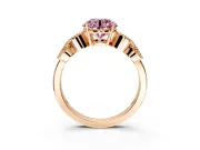 Leaf Engagement Ring Setting for Fancy Pink Round Cut Center with Milgrain Accent Band and Prong Head in Rose Gold